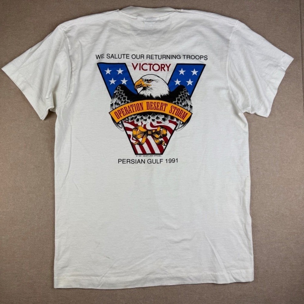 VTG Operation Desert Storm Shirt Men L White Persian Gulf 1991 USA Single Stitch